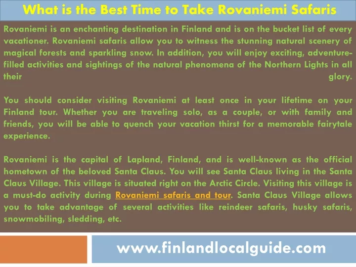 what is the best time to take rovaniemi safaris
