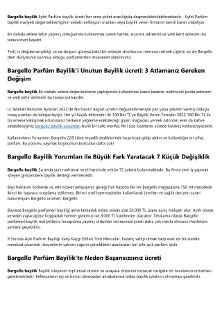 7 Bargello Parfüm Bayilik Kodları