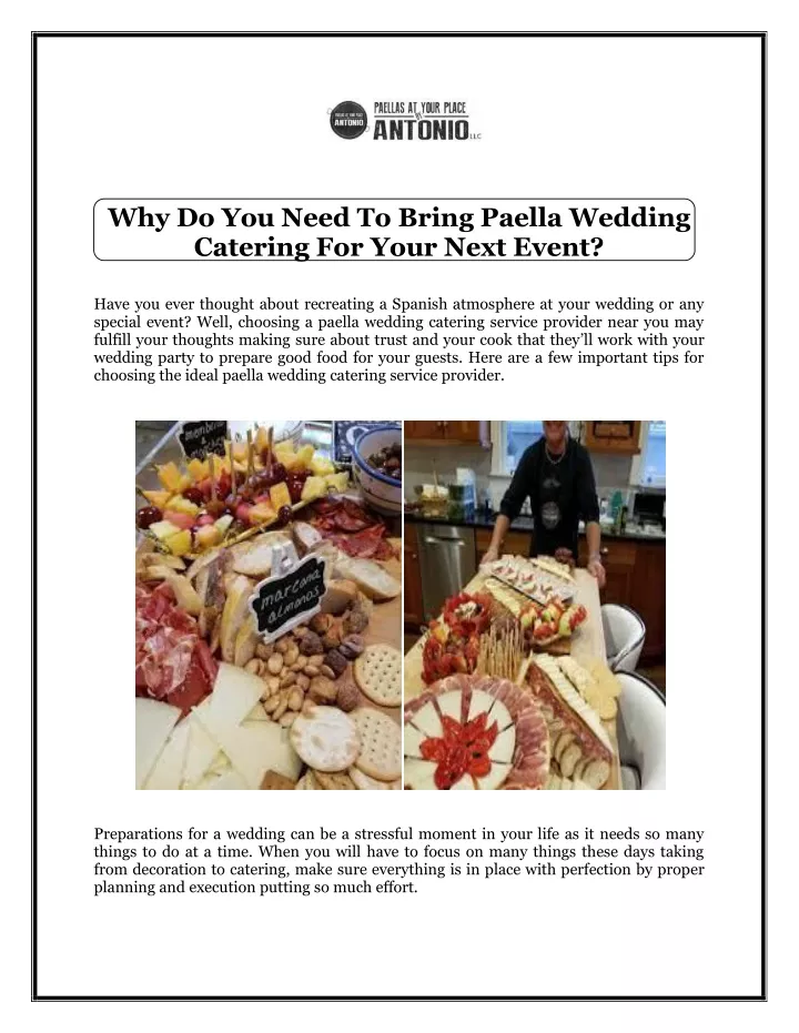 why do you need to bring paella wedding catering