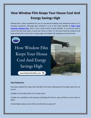 How Window Film Keeps Your House Cool And Energy Savings High