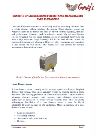 Benefits of laser sensor for distance measurement over ultrasonic