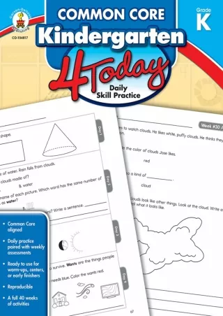 Carson Dellosa  Common Core Kindergarten 4 Today Workbook  96pgs Common
