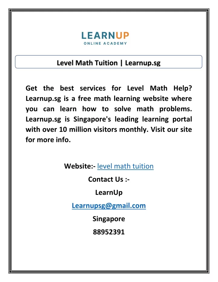 level math tuition learnup sg