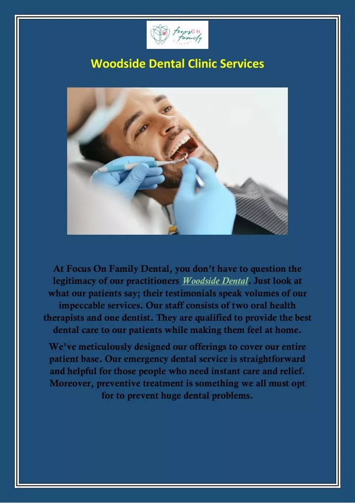 woodside dental clinic services