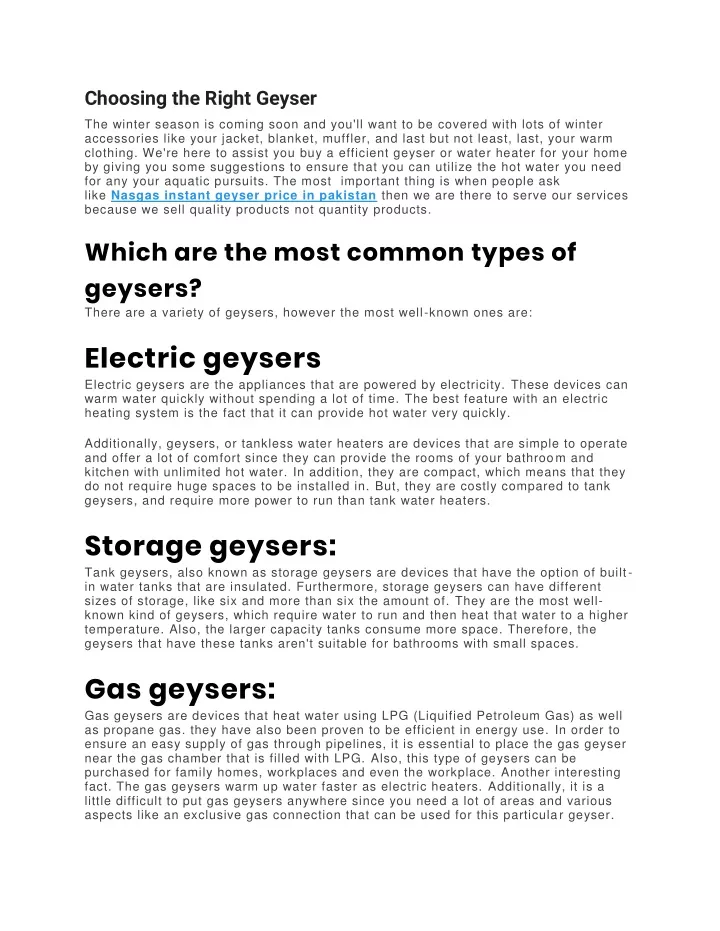 choosing the right geyser