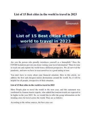 List of 15 Best cities in the world to travel in 2023