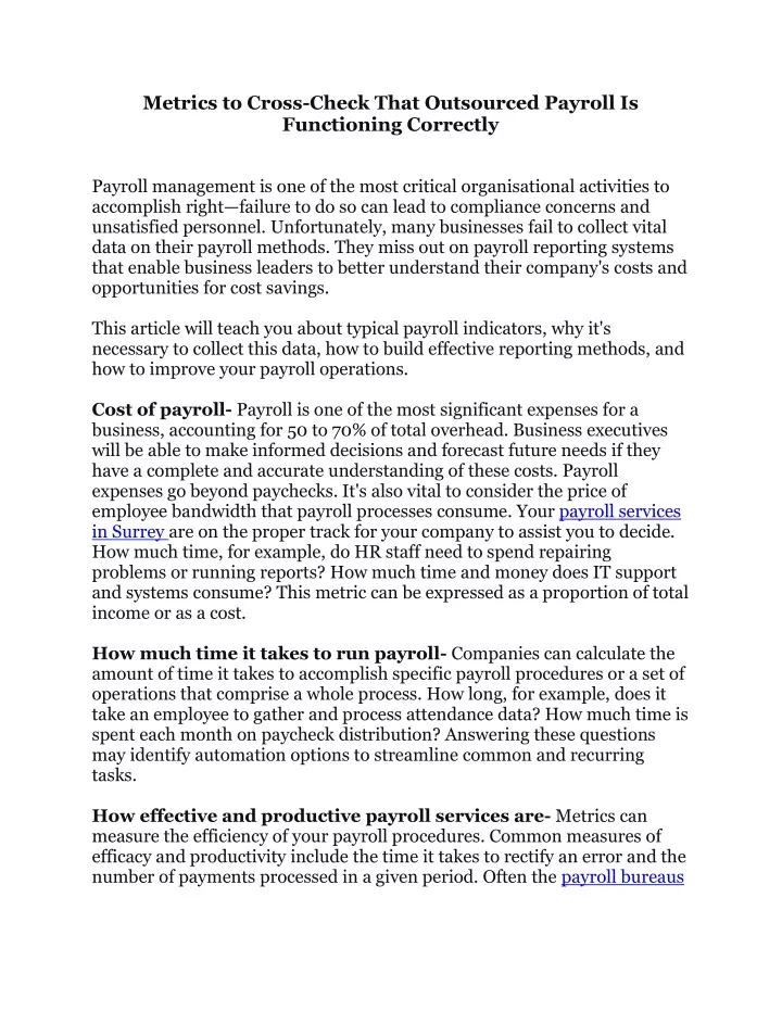 metrics to cross check that outsourced payroll