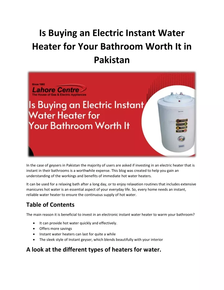 is buying an electric instant water heater