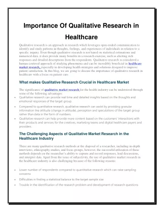 Importance Of Qualitative Research in Healthcare