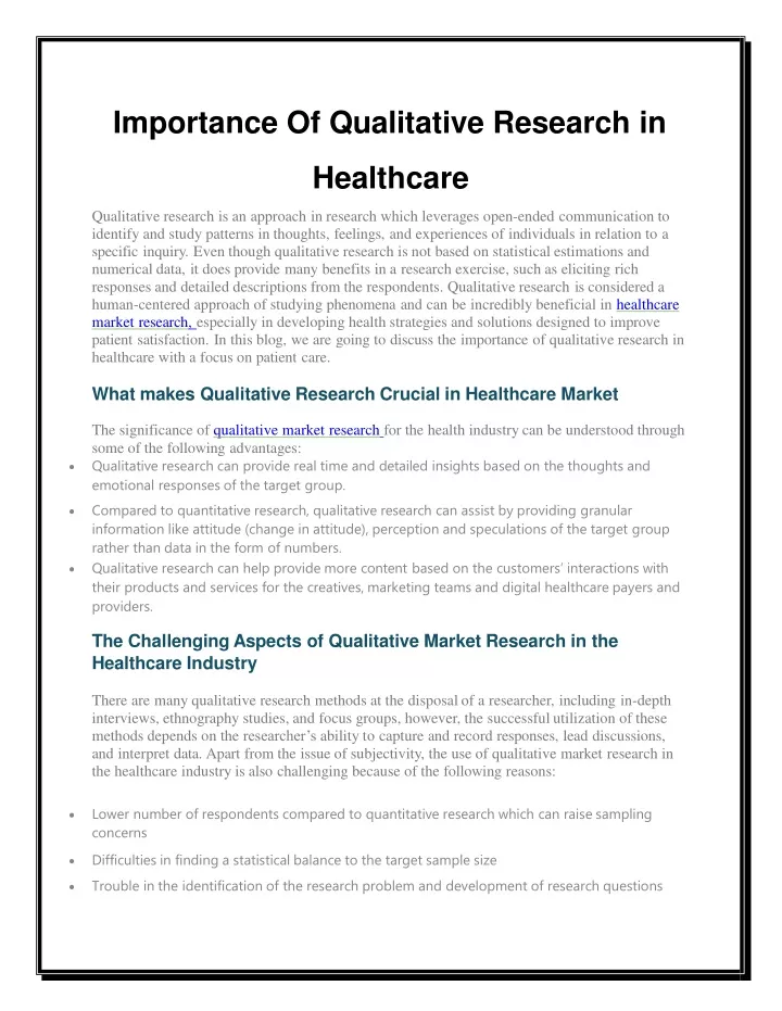 importance of qualitative research in healthcare