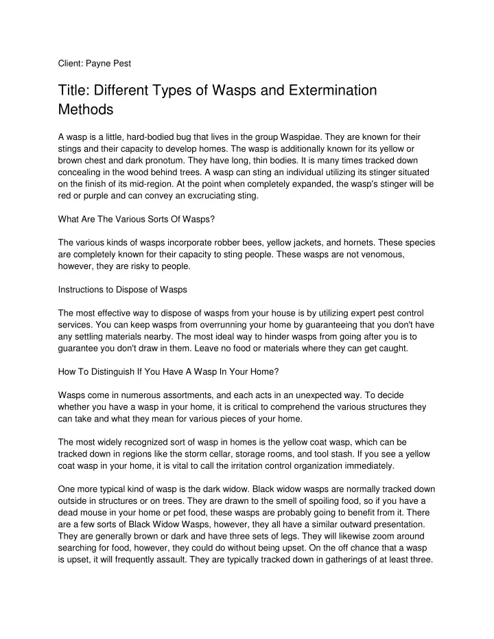 client payne pest title different types of wasps