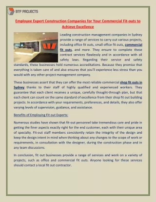 Employee Expert Construction Companies for Your Commercial Fit-outs to Achieve Excellence