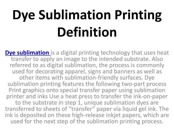 dye sublimation printing definition