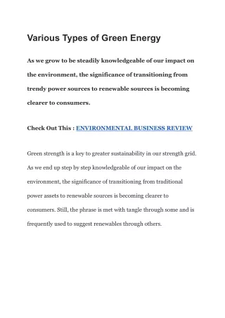 Various Types of Green Energy