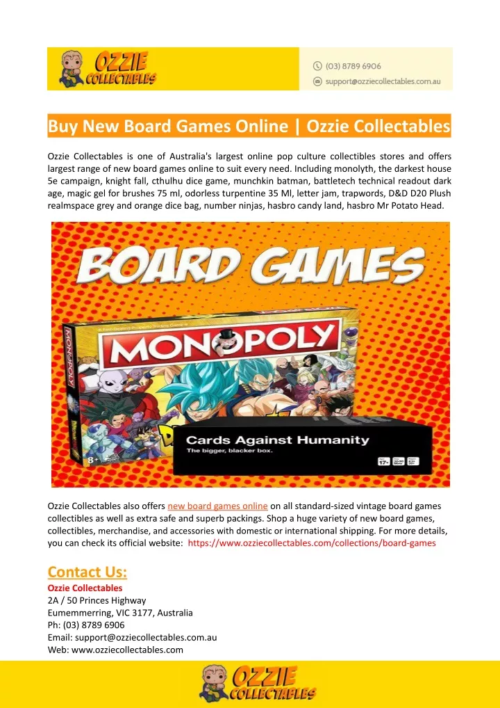 buy new board games online ozzie collectables