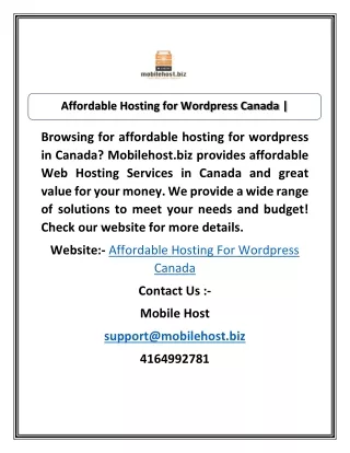 affordable hosting for wordpress canada