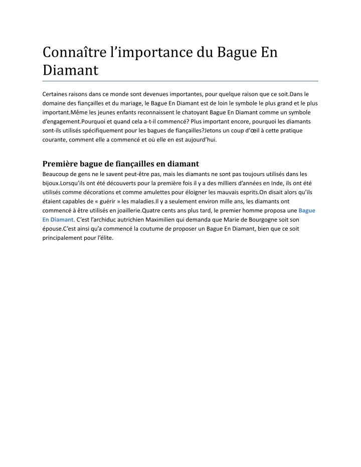 conna tre l importance du bague en diamant