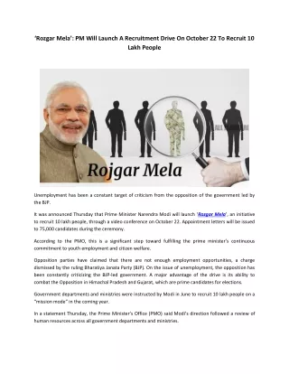 Rozgar Mela PM Will Launch A Recruitment Drive On October 22 To Recruit 10 Lakh People