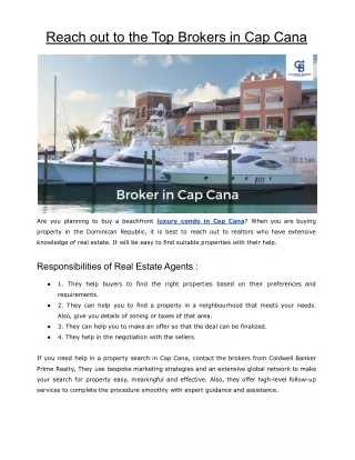 Reach out to the Top Brokers in Cap Cana