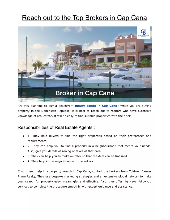reach out to the top brokers in cap cana