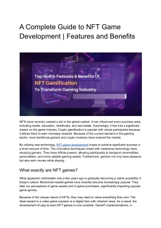 _A Complete Guide to NFT Game Development _ Features and Benefits