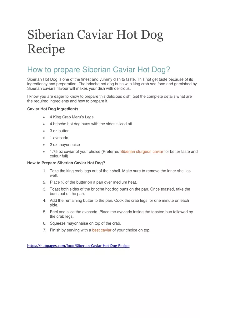 siberian caviar hot dog recipe how to prepare