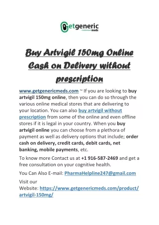 Order Artvigil/Armodafinil Tablets Online On COD Overnight