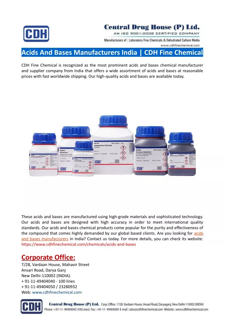 acids and bases manufacturers india cdh fine