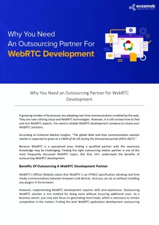 Why You Need an Outsourcing Partner for WebRTC Development