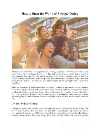 how to enter the world of swinger dating