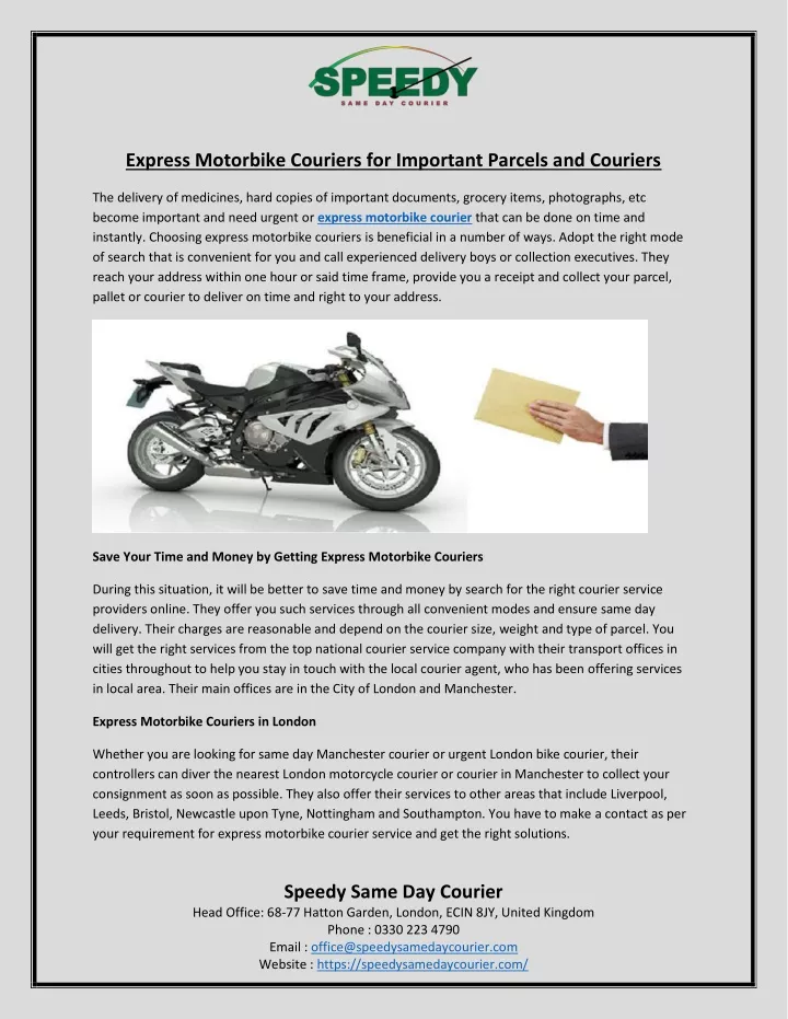 express motorbike couriers for important parcels