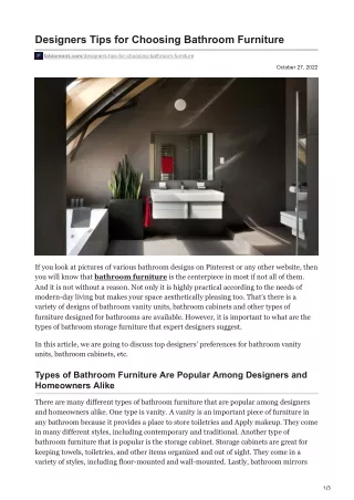 Designers Tips for Choosing Bathroom Furniture