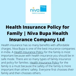Health Insurance Policy for Family  Niva Bupa Health Insurance Company Ltd