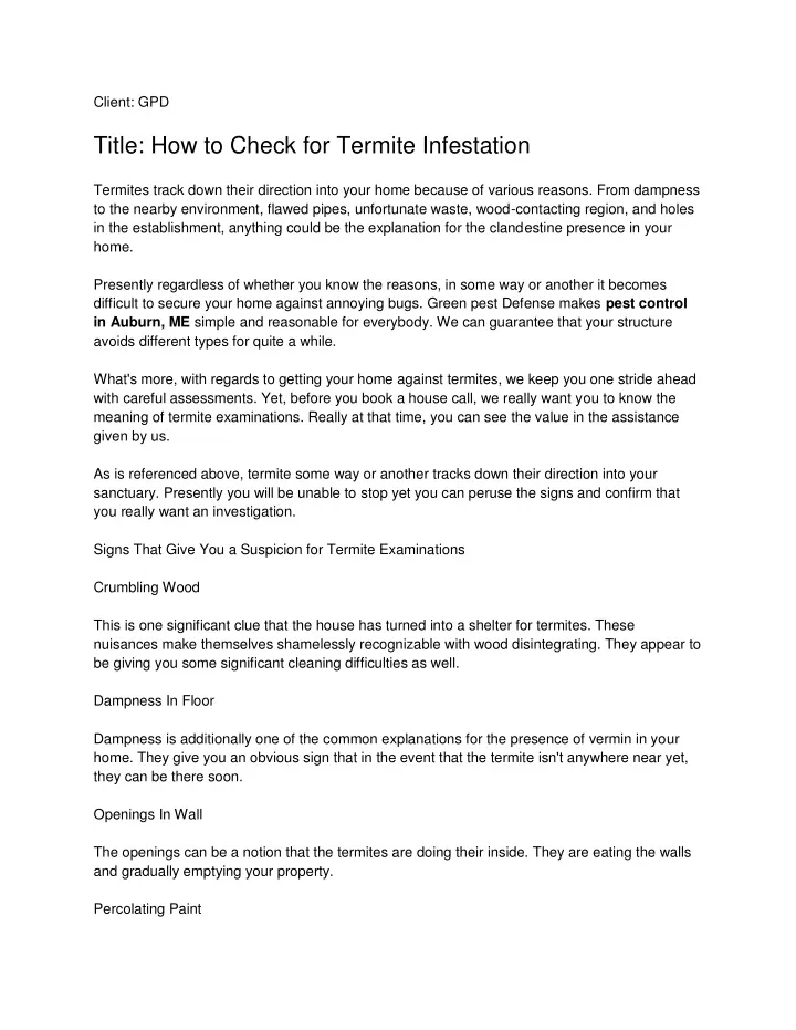 client gpd title how to check for termite