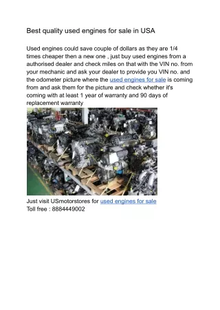 A grade quality used engines for sale in USA