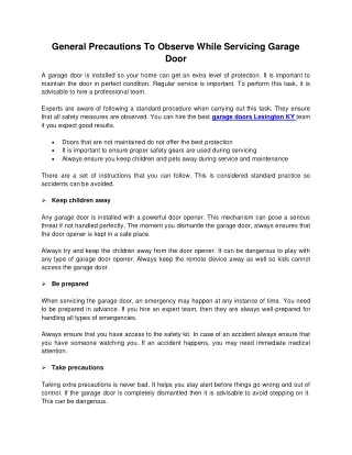 general precautions to observe while servicing