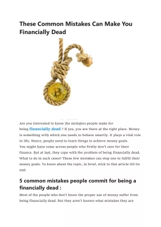 These Common Mistakes Can Make You Financially Dead