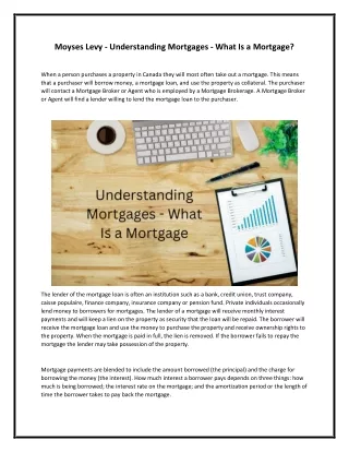 Moyses Levy - Understanding Mortgages - What Is a Mortgage