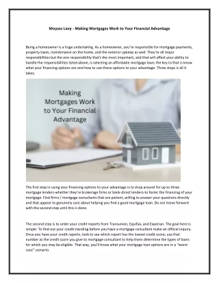 Moyses Levy - Making Mortgages Work to Your Financial Advantage