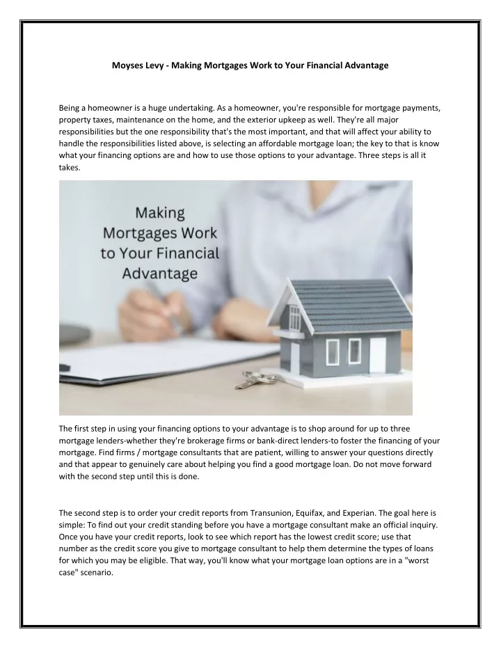 moyses levy making mortgages work to your