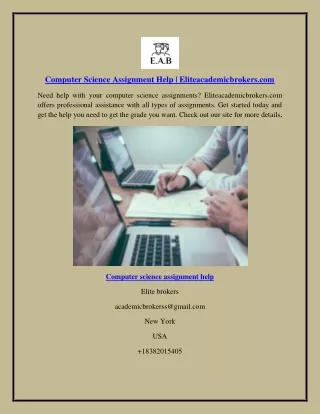 Computer Science Assignment Help | Eliteacademicbrokers.com