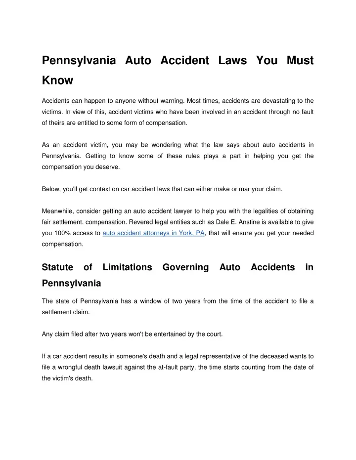pennsylvania auto accident laws you must