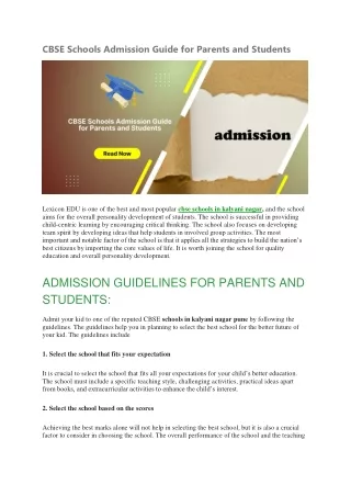 CBSE Schools Admission Guide for Parents and Students