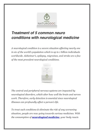 Treatment of 5 common neuro conditions with neurological medicine