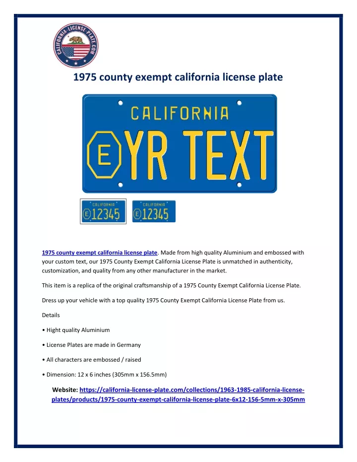1975 county exempt california license plate