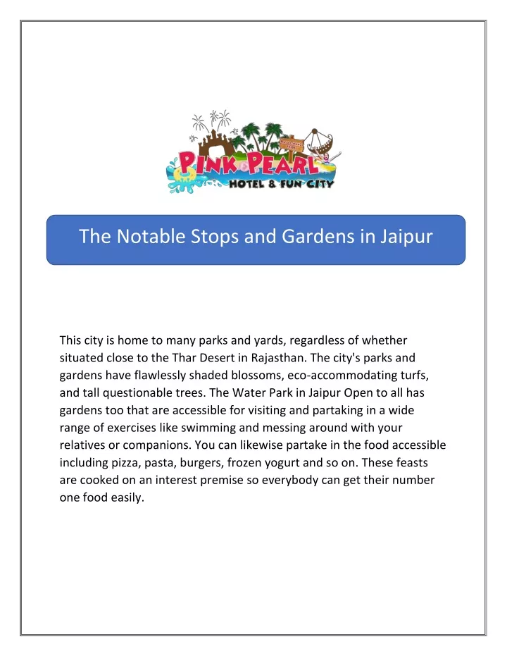 the notable stops and gardens in jaipur