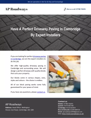 Have A Perfect Driveway Paving In Cambridge By Expert Installers