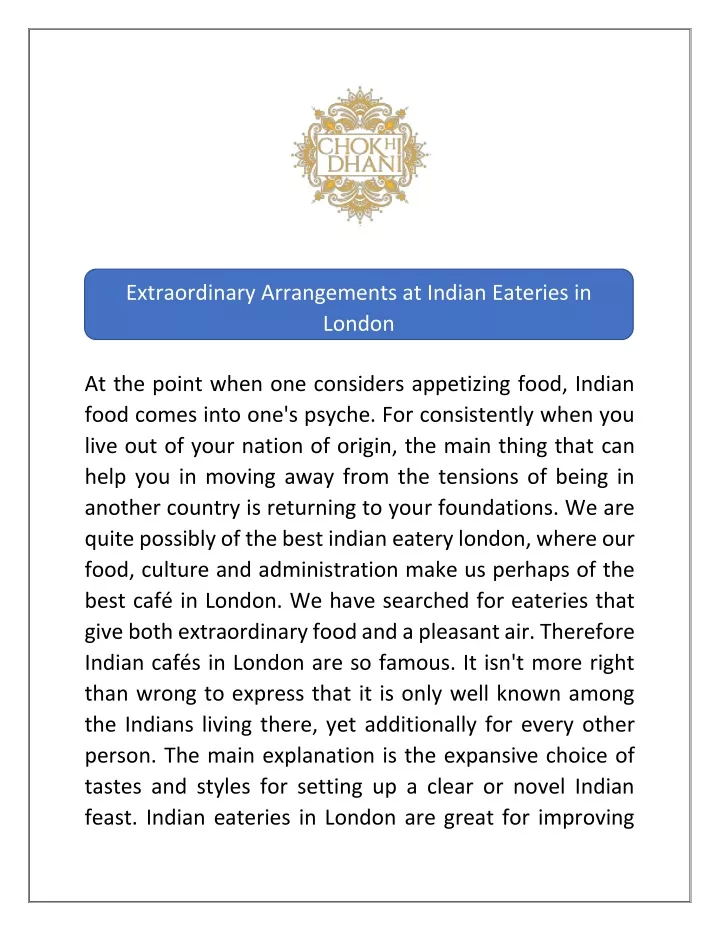 extraordinary arrangements at indian eateries