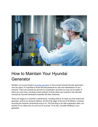 How to Maintain Your Hyundai Generator