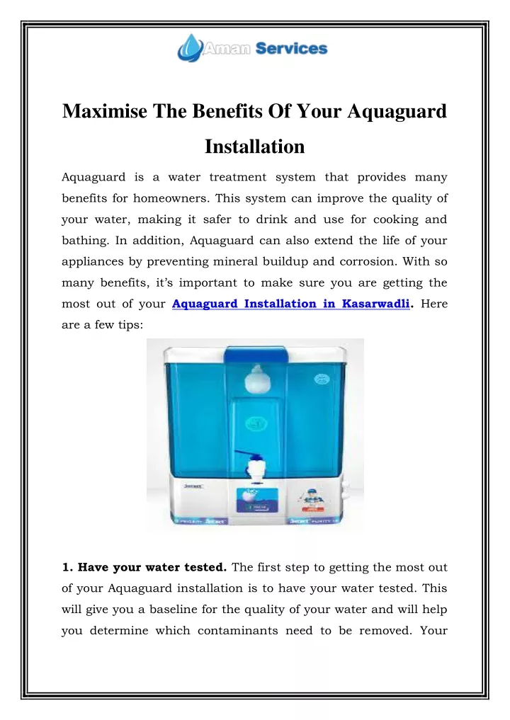 maximise the benefits of your aquaguard